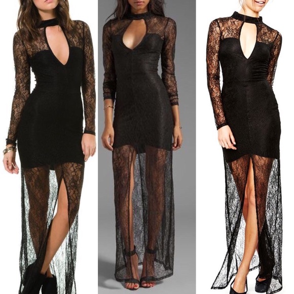For Love And Lemons Dresses & Skirts - For Love and Lemons Black Swan Front Split Lace